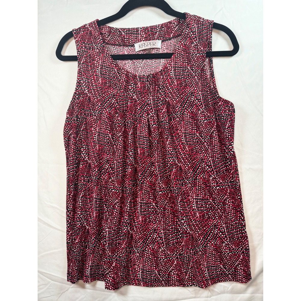 Kasper Womens Red Black‎ Geometric Pleated Sleeveless Shell Blouse Top Size M